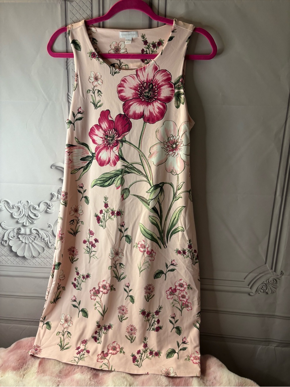 Charter Club Women’s Sleeveless Misty Pink Floral A-Line Dress, Size M